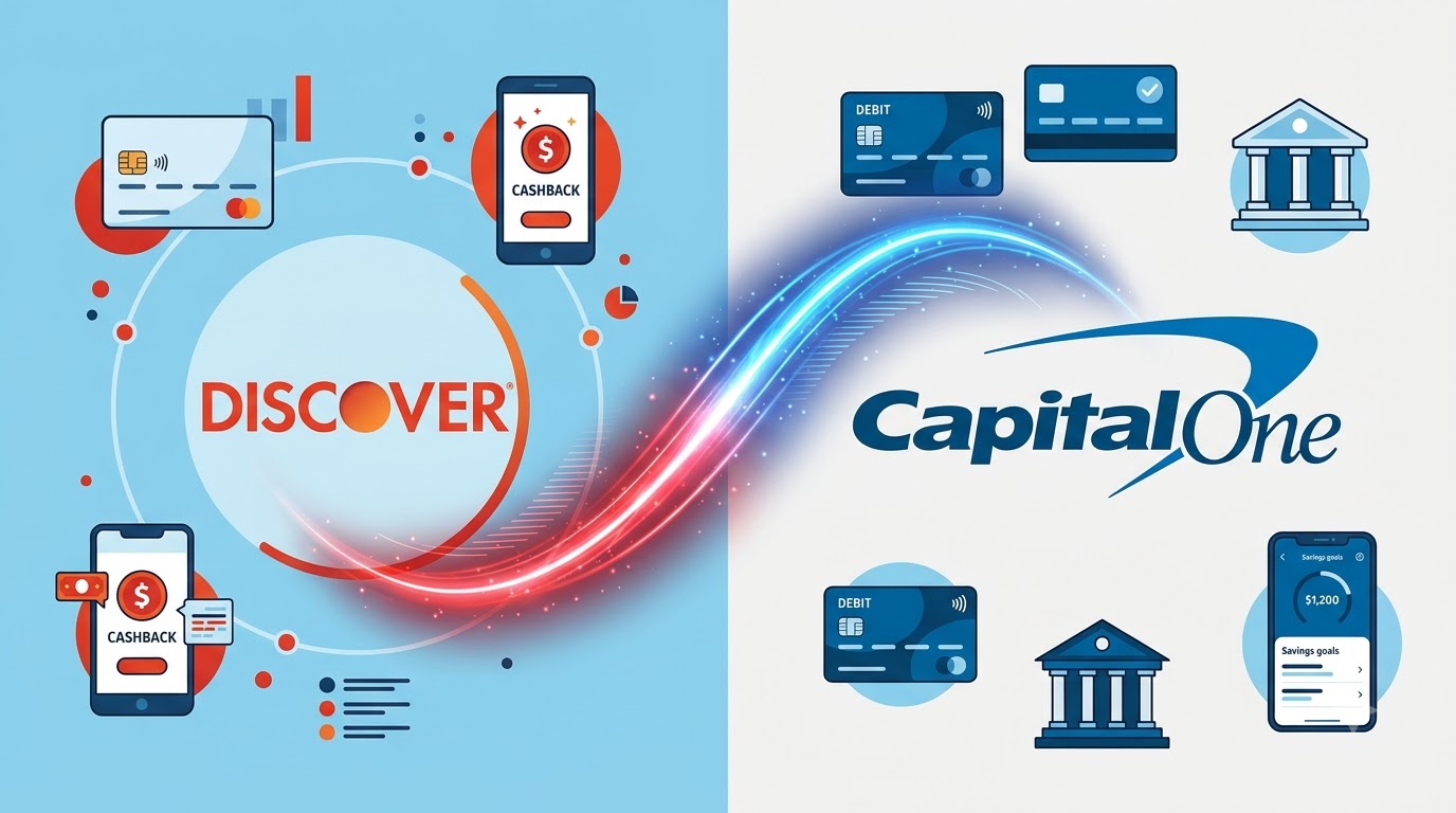 Discover and Capital One merger logo illustration