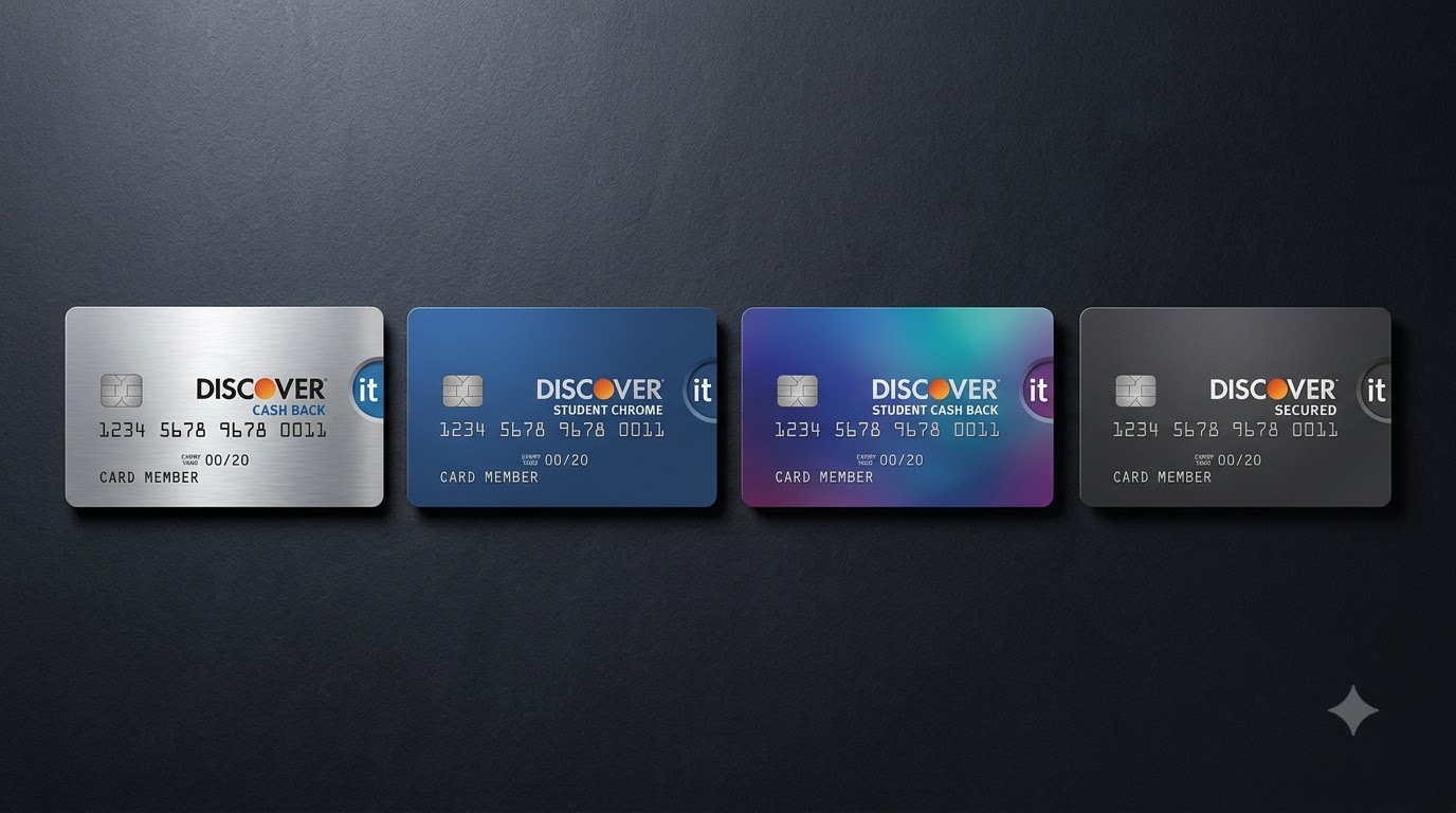 Discover it Cash Back, Student Chrome, Student Cash Back, and Secured credit cards comparison